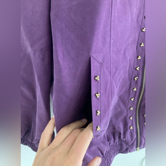 Vintage 100% Silk Purple Beaded Zip Up Jacket Long Sleeve by Atlantic Beach - Picture 7 of 12